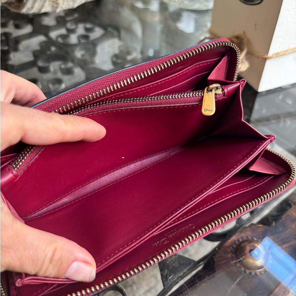 Rare! Christian Dior Leather Red long Wallet Gold iconic zippy wallet clean! - Picture 5 of 8